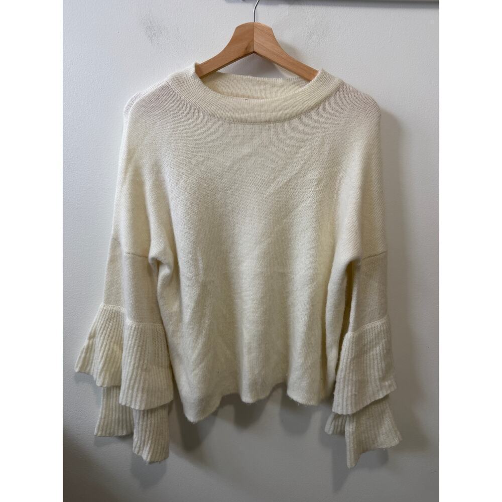 ELAN women's ivory sweater with ruffled sleeves women's size small